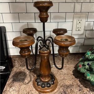 Vintage Homeco Wood and Iron Candelabra 5 candle